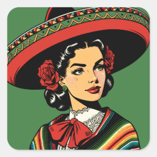 Retro Cinco de Mayo Fiesta Gastgeschenk Quadratischer Aufkleber