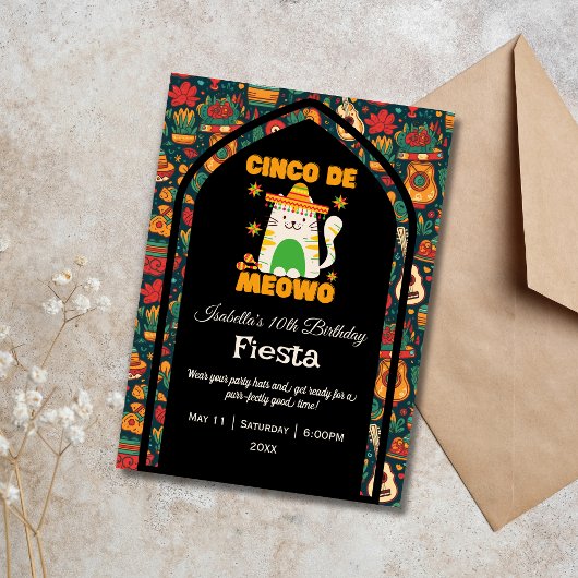 Retro Cinco De Mayo - Niedliche Katze Geburtstag Einladung