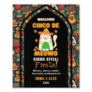 Retro Cinco De Mayo Süße Katze Geschlecht Enthüllu Fotodruck