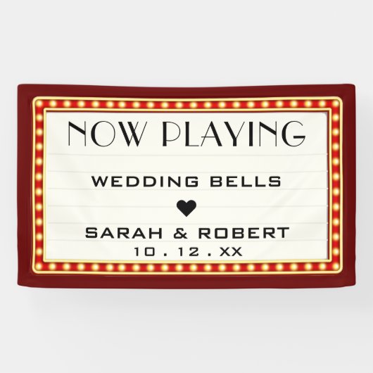 Retro Cinema Theater Marquee Sign Red Wedding Banner (Horizontal)