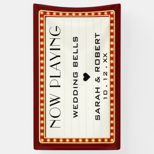 Retro Cinema Theater Marquee Sign Red Wedding Banner (Vertikal)