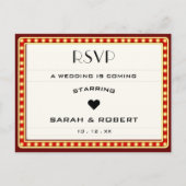 Retro Cinema Theater Marquee Sign Red Wedding RSVP Postkarte (Vorderseite)