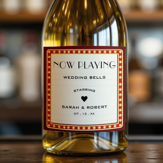 Retro Cinema Theater Marquee Sign Red Wedding Schaumweinetikett