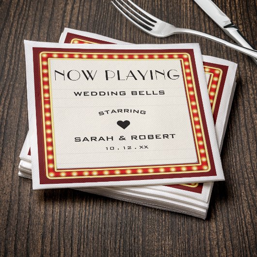 Retro Cinema Theater Marquee Sign Red Wedding Serviette