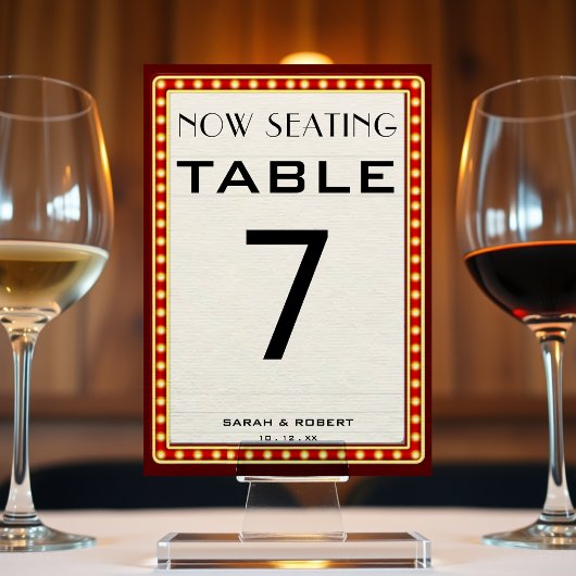 Retro Cinema Theater Marquee Sign Red Wedding Tischnummer