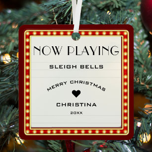 Retro Cinema Theater Marquee Sign Rotes Weihnachte Ornament Aus Metall