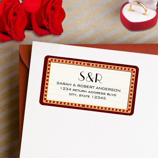 Retro Cinema Theater Marquee Sign Wedding Adresse Adressaufkleber