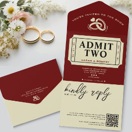 Retro Cinema Theatre Admit 2 Ticket Hochzeit All In One Einladung