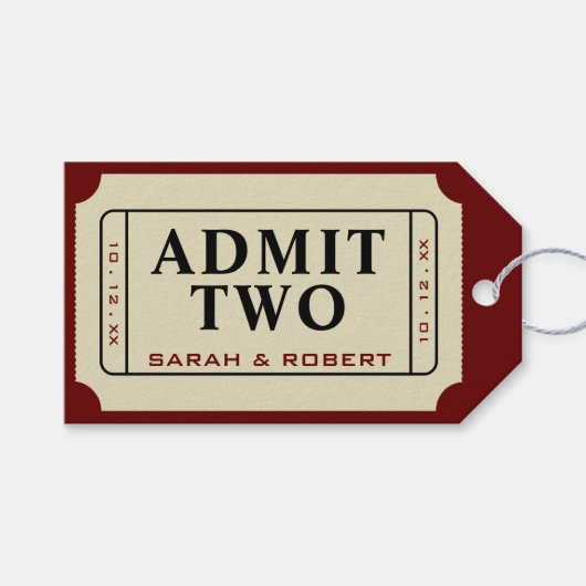 Retro Cinema Theatre Admit 2 Ticket Hochzeit Geschenkanhänger (Vorderseite (Horizontal))