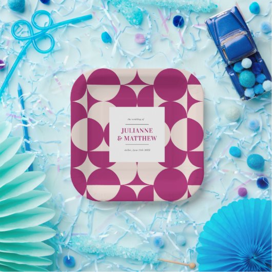 Retro Circle Scallop Mitte Jahrhundert Lila Hochze Pappteller (Party)