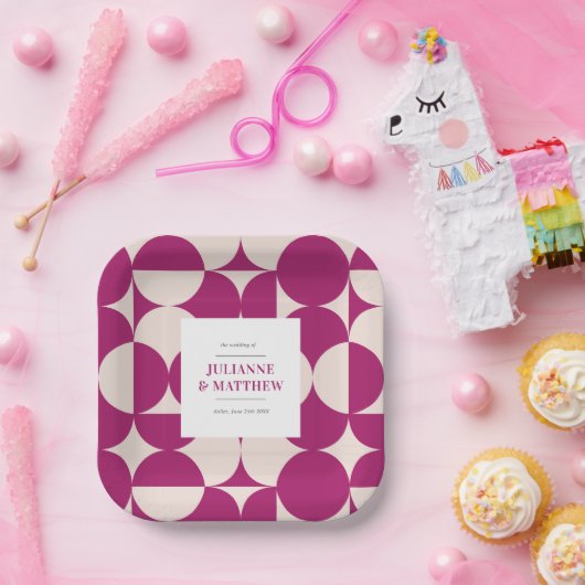 Retro Circle Scallop Mitte Jahrhundert Lila Hochze Pappteller (Party)