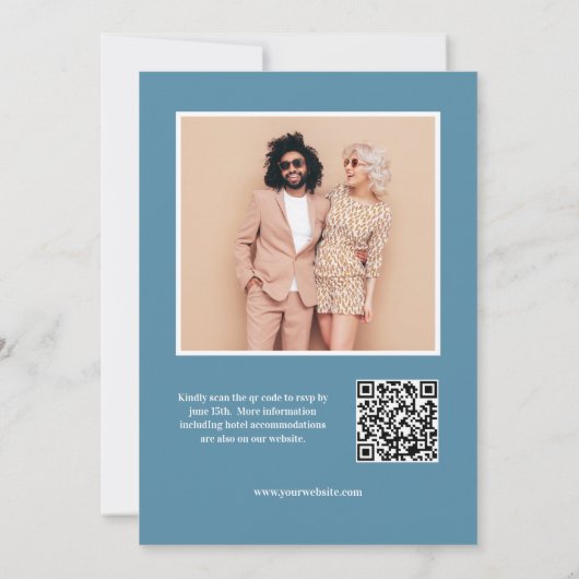 Retro Circle Scallop Mitte Jahrhundert QR CODE FOT Einladung (Rückseite)