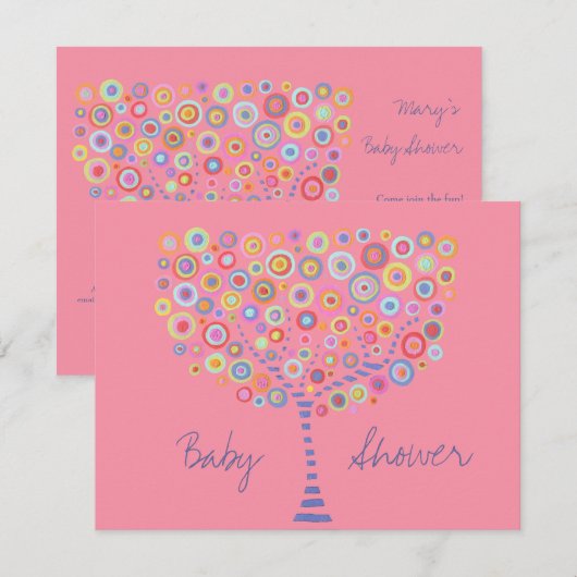 Retro Circle Tree Kinderdusche Einladung (Vorne/Hinten)