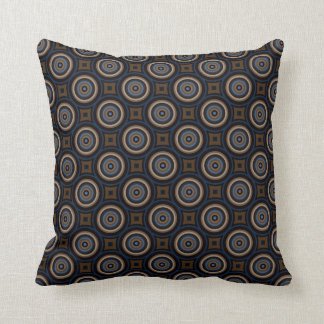 Retro Circles and Squares Navy Blue Brown stilvoll Kissen