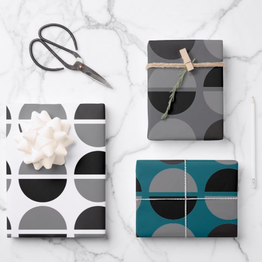 Retro Circles Black and Grey Wrapping Gift Paper Geschenkpapier Set (Vorderseite)