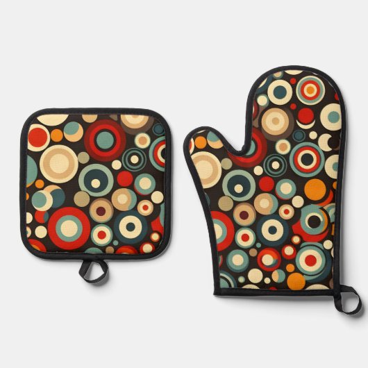 Retro Circles Formen Nahtloses Muster farbig Ofenhandschuh & Topflappen-Set (Vorderseite)