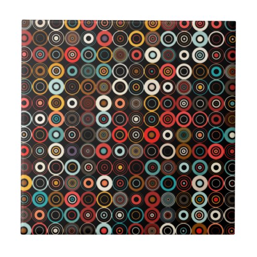 Retro Circles Keramik Tile - Boho Chic Style Fliese (Vorderseite)