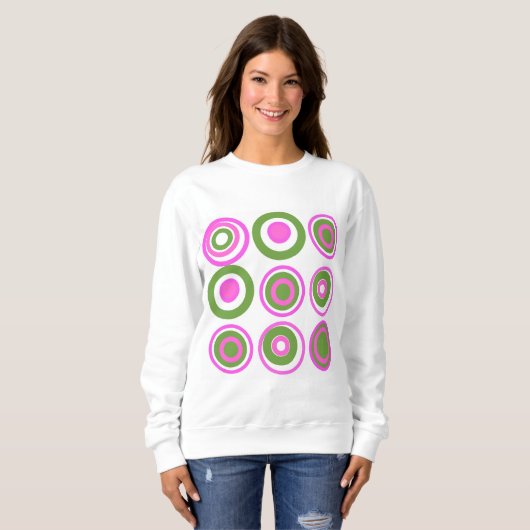 Retro Circles Magenta rosa grün auf weiß Sweatshirt (Vorne ganz)
