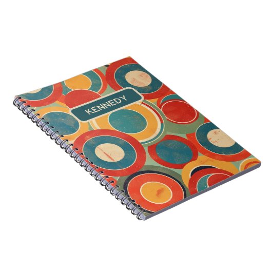 Retro Circles Muster rot gelb Türkis 1960er Notizblock (Rechte Seite)