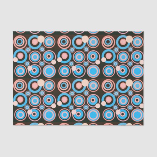 Retro Circles Party Coral Türkis Schwarz Seidenpapier (Vorderseite)