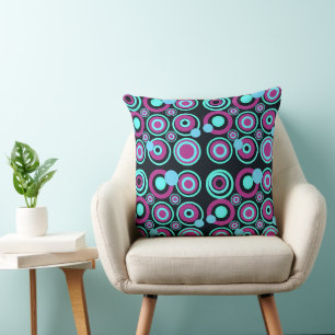 Retro Circles Party Turquoise Magenta Black Kissen