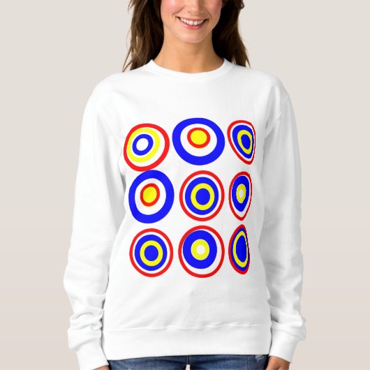 Retro Circles Red Yellow Blue on White Sweatshirt (Vorderseite)