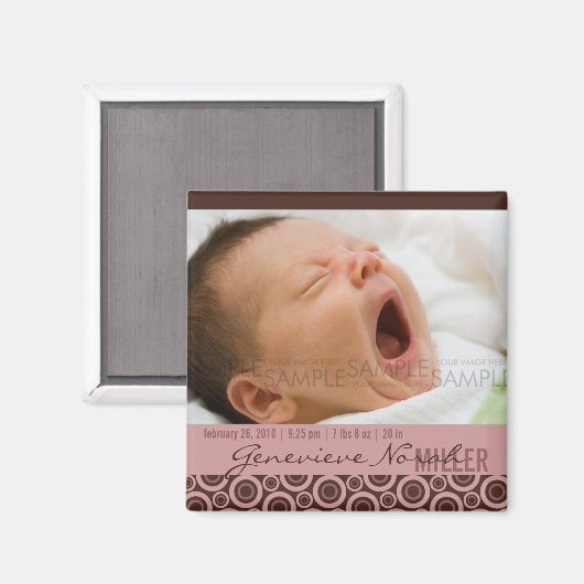 Retro Circles Rosy Brown ・ Baby-Ankündigung Magnet (Vorderseite/Rückseite)