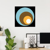Retro Circles Schwarz Blau braun Orange & Weiß Poster (Heimbüro)