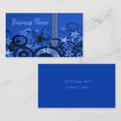 Retro Circles & Stars Blue Business Card 3 Visitenkarte (Vorne/Hinten)