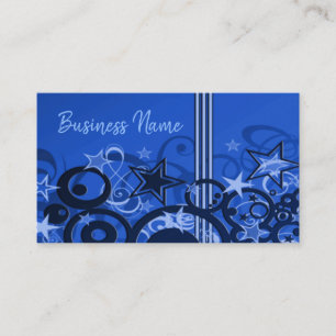 Retro Circles & Stars Blue Business Card 3 Visitenkarte