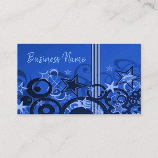 Retro Circles & Stars Blue Business Card 3 Visitenkarte (Vorderseite)