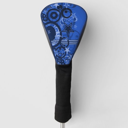 Retro Circles & Stars Blue Golf Headcover (Vorderseite)