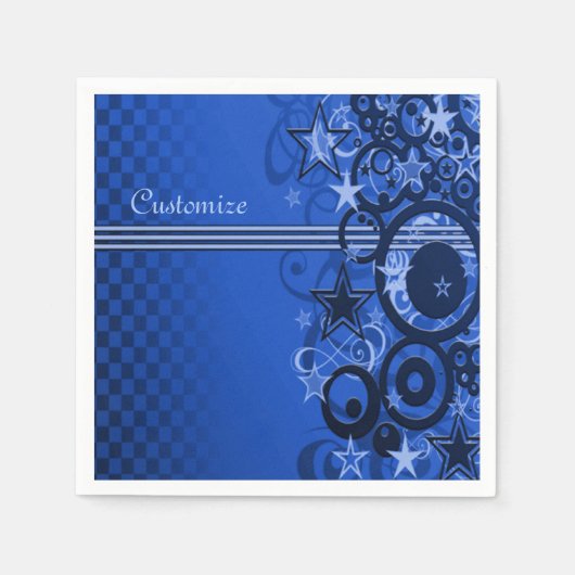 Retro Circles & Stars Blue Napkins Serviette (Vorderseite)