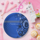 Retro Circles & Stars Blue Paper-Teller Pappteller (Party)