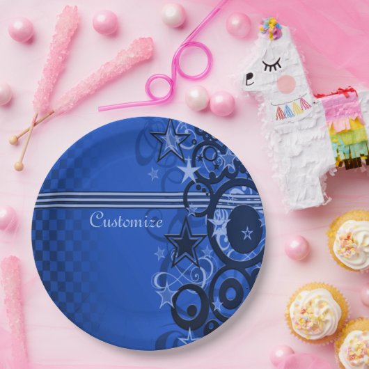 Retro Circles & Stars Blue Paper-Teller Pappteller (Party)