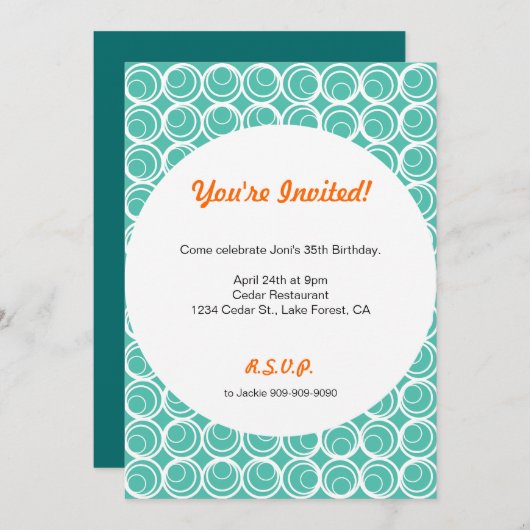 Retro Circles Türkis Einladung (Vorne/Hinten)