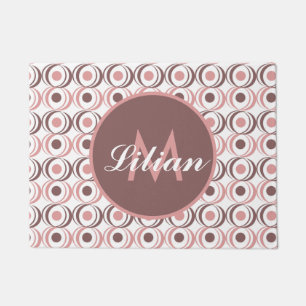 Retro Circular Earthy Tone Pink Mit Monogramm Fußmatte