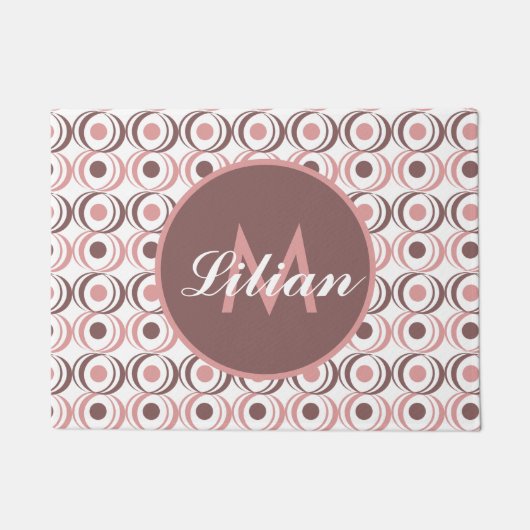 Retro Circular Earthy Tone Pink Mit Monogramm Fußmatte (Vorderseite)