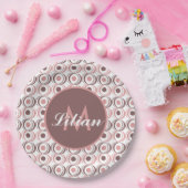 Retro Circular Earthy Tone Pink Mit Monogramm Pappteller (Party)