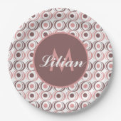Retro Circular Earthy Tone Pink Mit Monogramm Pappteller (Vorderseite)