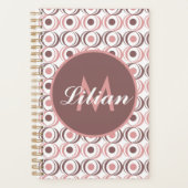 Retro Circular Earthy Tone Pink Mit Monogramm Planer (Vorderseite)