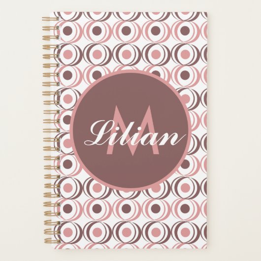 Retro Circular Earthy Tone Pink Mit Monogramm Planer (Vorderseite)
