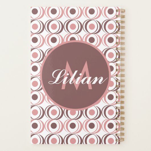 Retro Circular Earthy Tone Pink Mit Monogramm Planer (Rückseite)