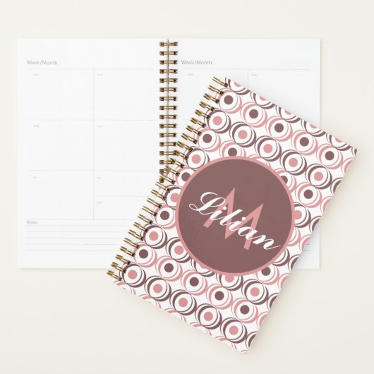 Retro Circular Earthy Tone Pink Mit Monogramm Planer (Anzeige)