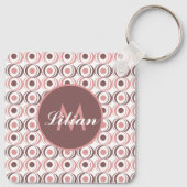 Retro Circular Earthy Tone Pink Mit Monogramm Schlüsselanhänger (Rückseite)