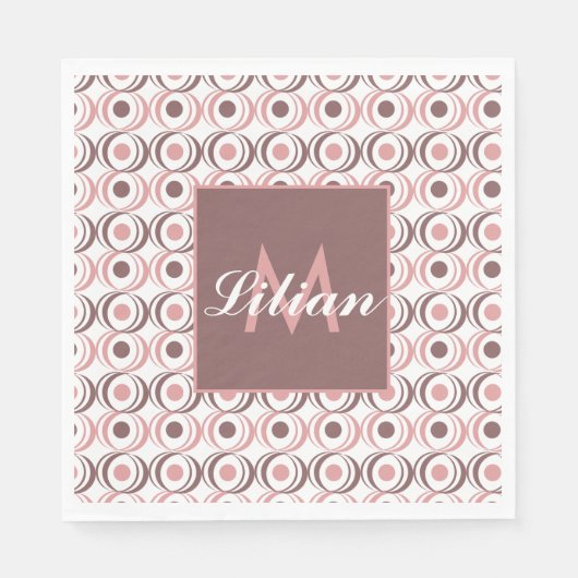 Retro Circular Earthy Tone Pink Mit Monogramm Serviette (Vorderseite)