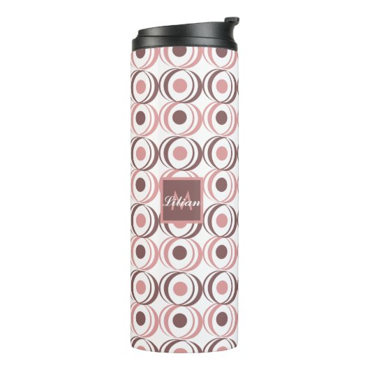 Retro Circular Earthy Tone Pink Mit Monogramm Thermosbecher (Nach links gedreht)