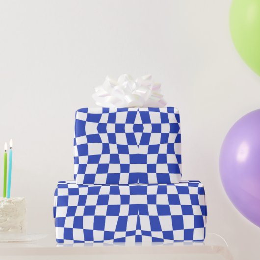 Retro Circus 70er Blau schachiges Muster Geschenkpapier (Partygeschenke)