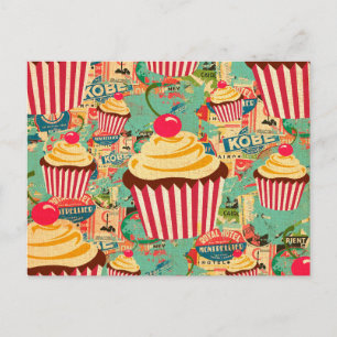 Retro Circus Cupcakes Postkarte