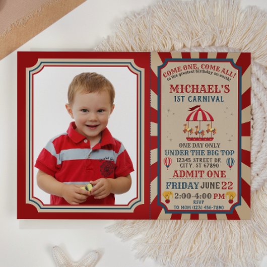 Retro Circus Karneval Ticket zum Geburtstag Einlad Einladung